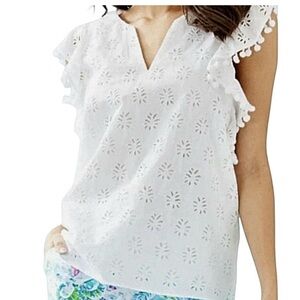 Lilly Pulitzer White Eyelet Palm Tree Astara Top Women’s Medium Coastal Beach